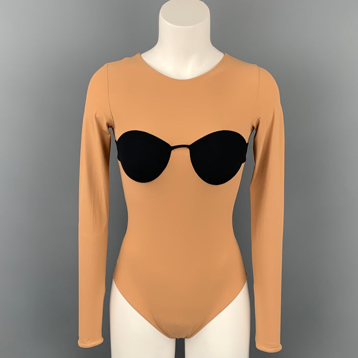 MAISON MARTIN MARGIELA 2007 Size 6 Nude & Black Nylon Bra Bodysuit