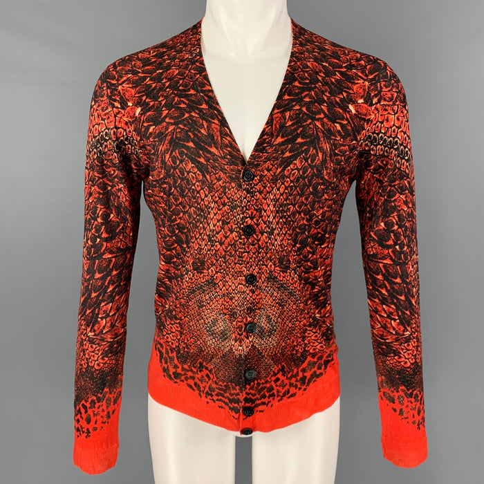 ALEXANDER MCQUEEN Size S Black Orange Print Wool Buttoned Cardigan