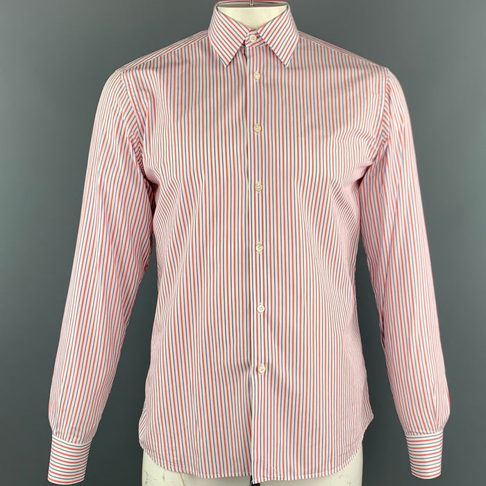 PRADA Size M Red White Blue Stripe Cotton Button Up Long Sleeve Shirt