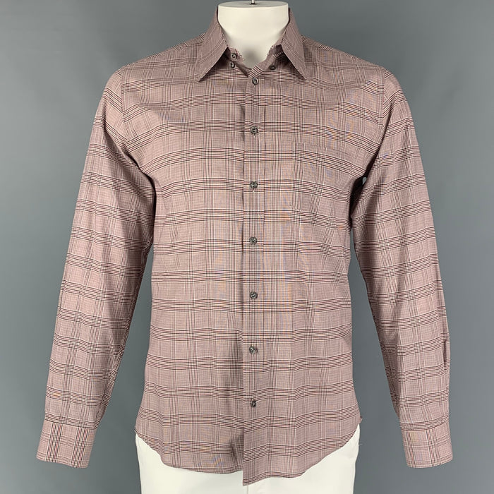 GUCCI Size L Navy Red Plaid Cotton Long Sleeve Shirt