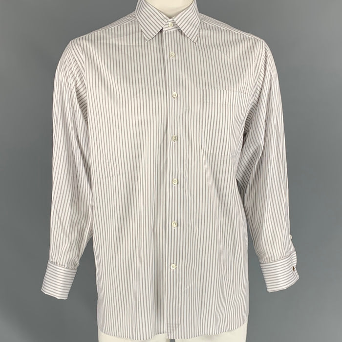 ERMENEGILDO ZEGNA Size XL White Stripe Long Sleeve Shirt