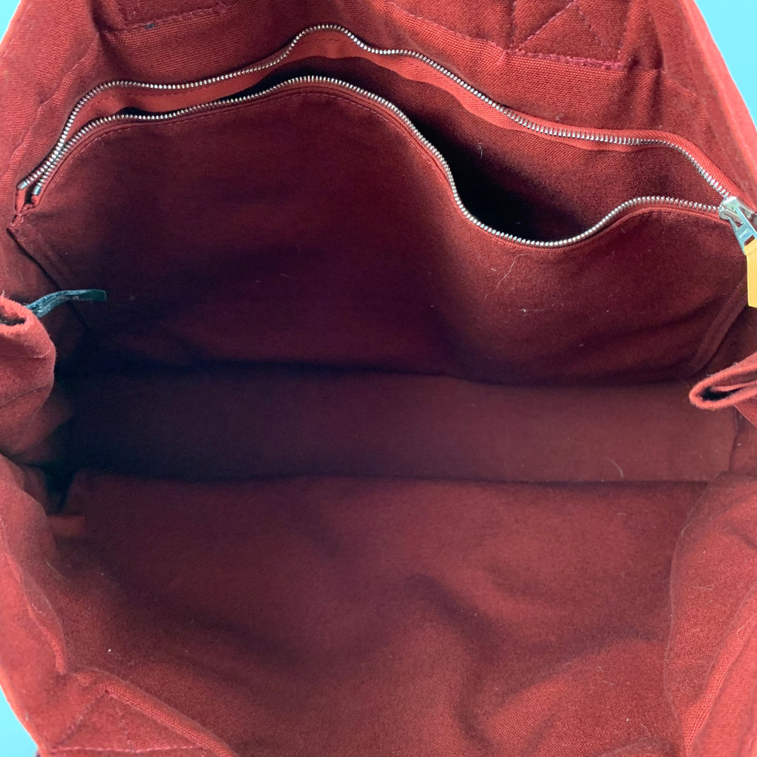 HERMES Tout Fourre Burgundy Cotton Canvas Tote Bag