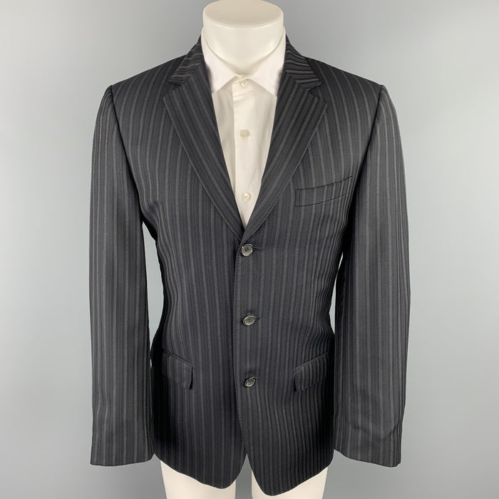 GUCCI Size 38 Regular Black Stripe Wool Notch Lapel Suit