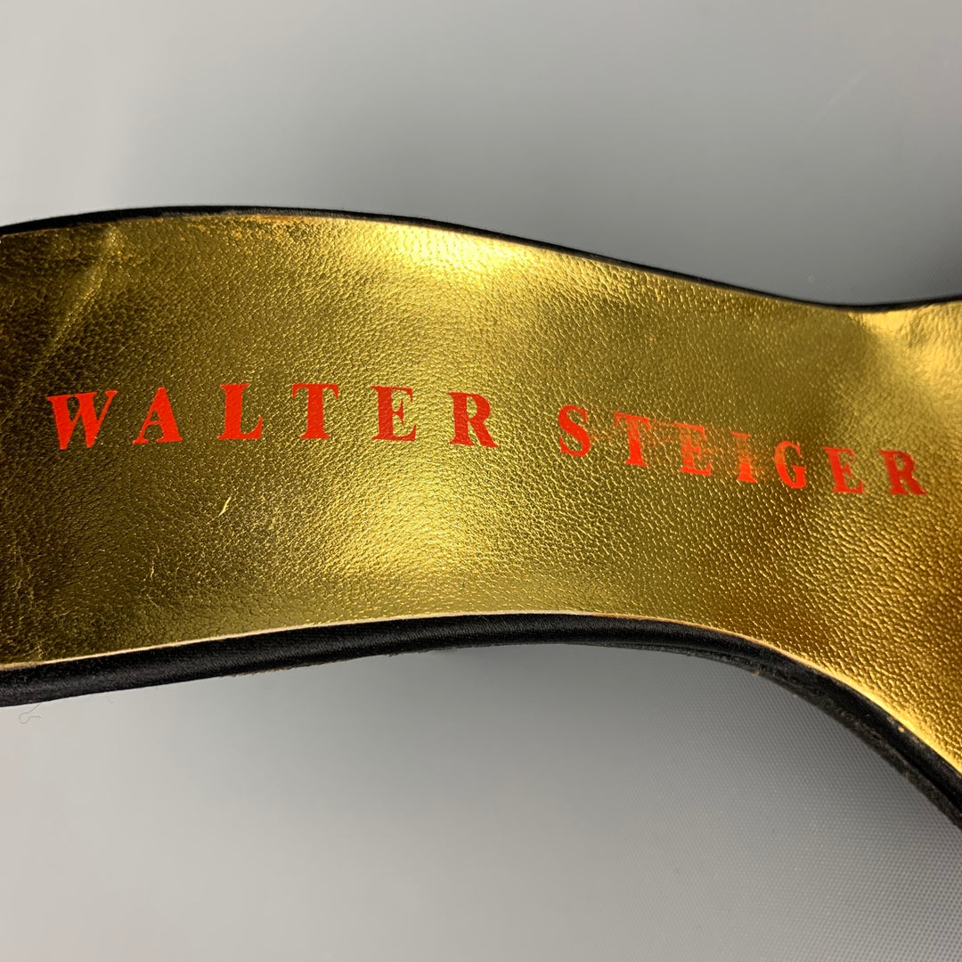 WALTER STEIGER Size 8 Black Satin Silk Ankle Strap Mules