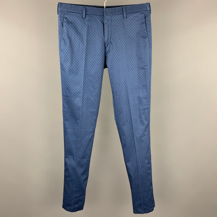 PAUL SMITH Talla 32 Pantalón de vestir de algodón con cremallera y estampado azul
