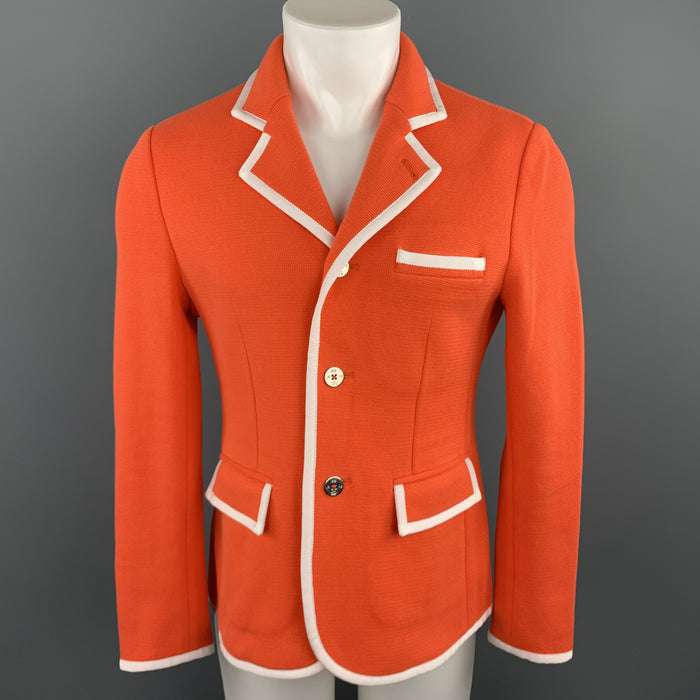 BLACK FLEECE Size 38 Orange Cotton Knit White Contrast Piping Sport Coat