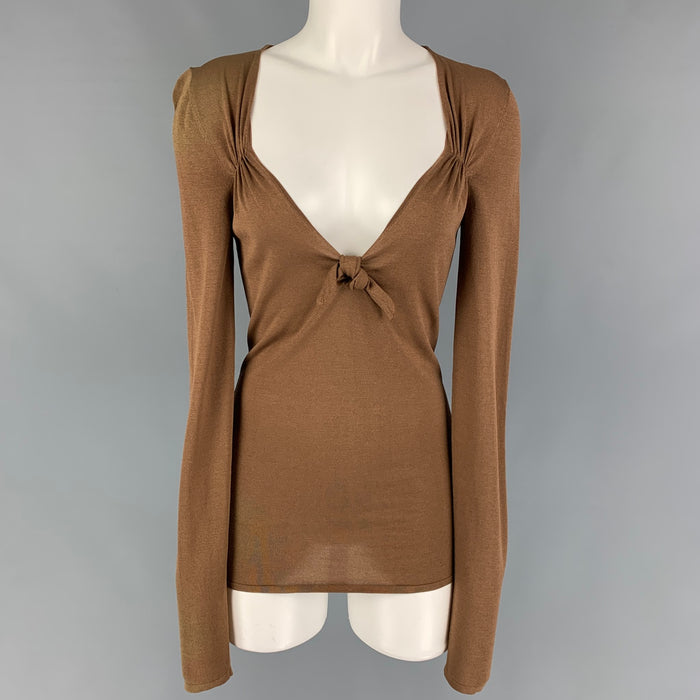 GUCCI Size S Copper Silk Blend Long Sleeve Pullover