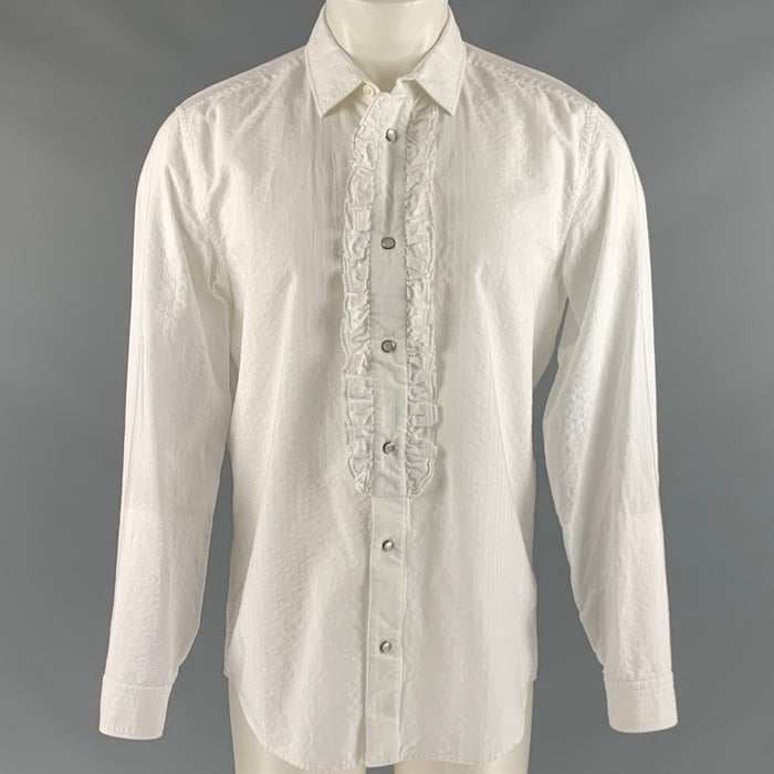 MARC JACOBS Size M White Seersucker Cotton Snaps Long Sleeve Shirt