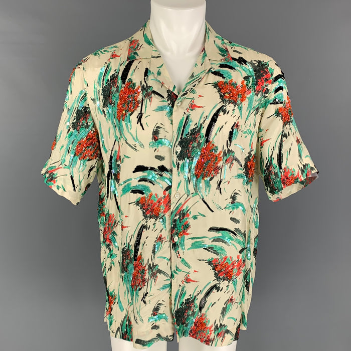 DRIES VAN NOTEN SS 20 Size M Multi-Color Sequined Viscose Camp Short Sleeve Shirt