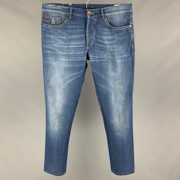BRUNELLO CUCINELLI Talla 34 Vaqueros con bragueta de botones de algodón lavado azul