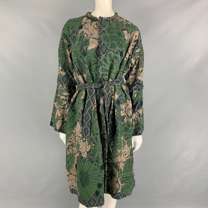DRIES VAN NOTEN Size S Green Beige Wool Blend Textured Open Front Coat
