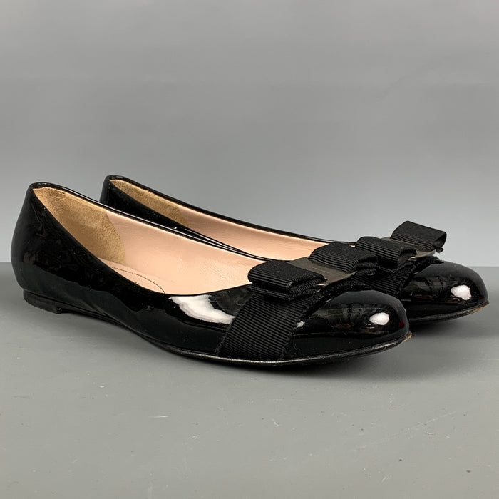 SALVATORE FERRAGAMO Size 6.5 Black Bow Patent Leather Ballet Flats