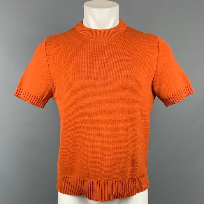 MARNI Size XS Orange Knitted Cotton Short Sleeve Pullover