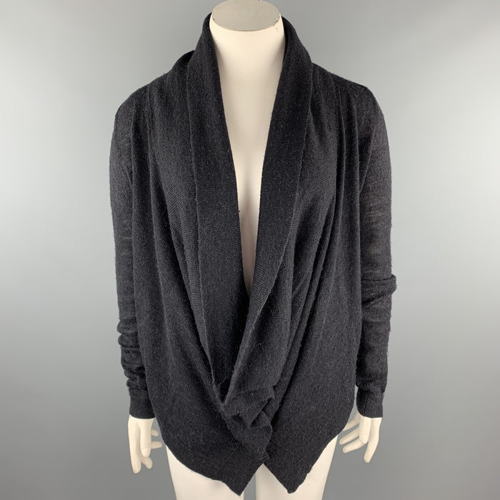 ANN DEMEULEMEESTER Size 8 Black Alpaca / Wool Buttoned Cardigan