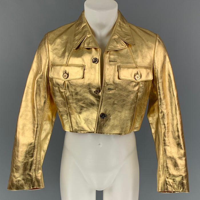COMME des GARCONS Size 40 Gold Leather Custom American Flag Cropped Jacket