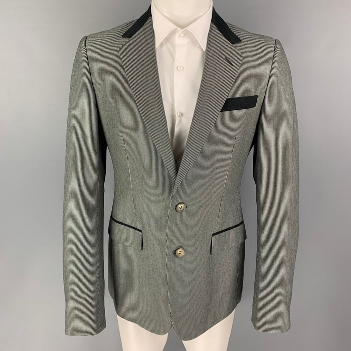 GUCCI Size 40 Black White Stripe Cotton Notch Lapel Sport Coat