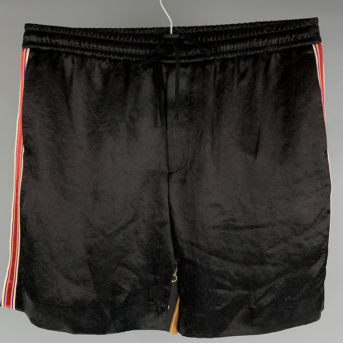 GUCCI Size 36 Black Gold Stripe Acetate Athletic Shorts