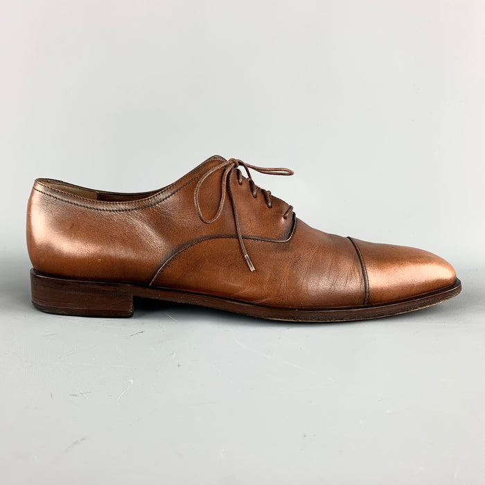SALVATORE FERRAGAMO Size 11 Tan Antique Leather Cap Toe Lace Up Shoes