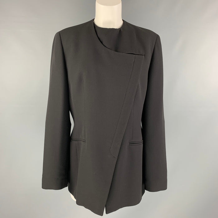 GIORGIO ARMANI Talla 10 Chaqueta asimétrica sólida de lana negra Blazer