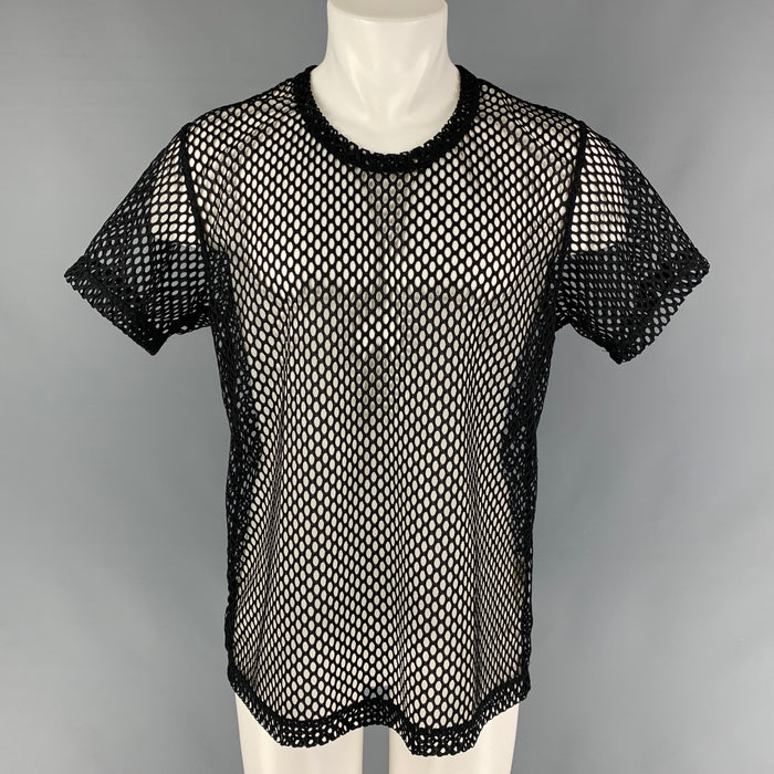 COMME des GARCONS HOMME PLUS Size L Black Mesh Polyester Crew-Neck T-shirt