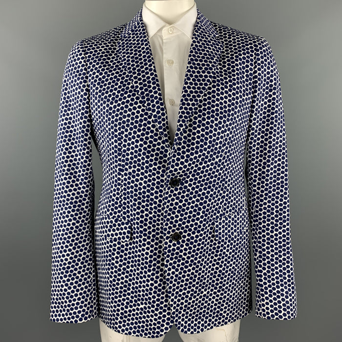 JIL SANDER by RAF SIMONS SS13 Size 44 Navy & White Geometric Cotton Sport Coat