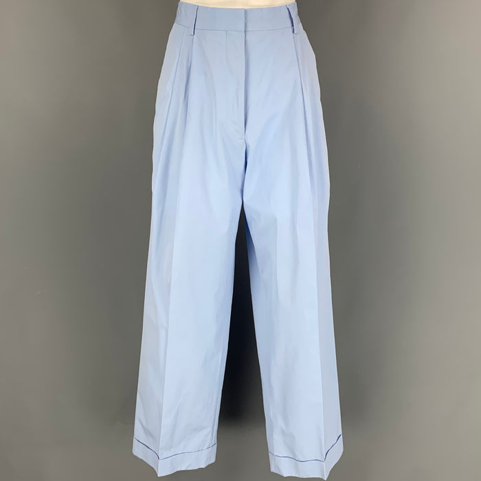DRIES VAN NOTEN Size 4 Blue Cotton Pleated Cuffed Wide Leg Casual Pants