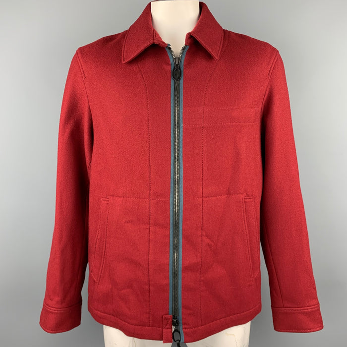 LANVIN Size 42 Burgundy Wool Zip Up Jacket
