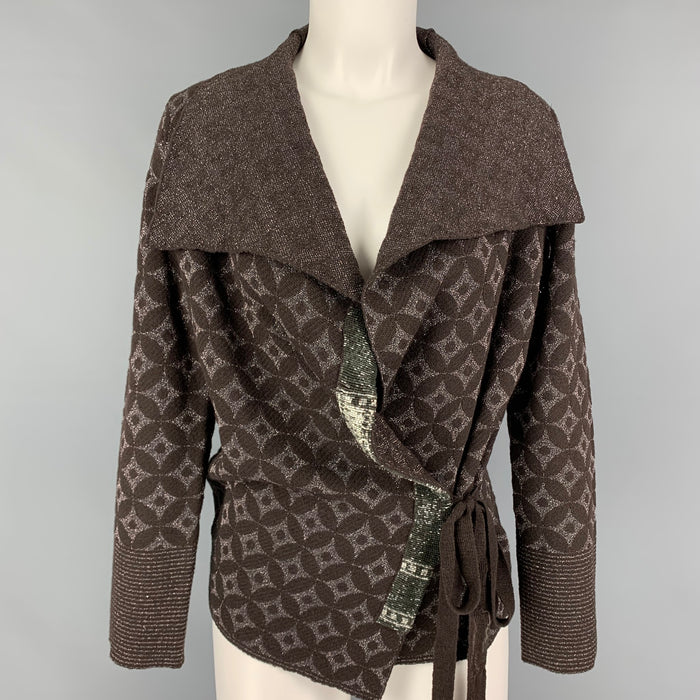 DRIES VAN NOTEN Size S Brown Copper Wool Rayon Abstract Cardigan