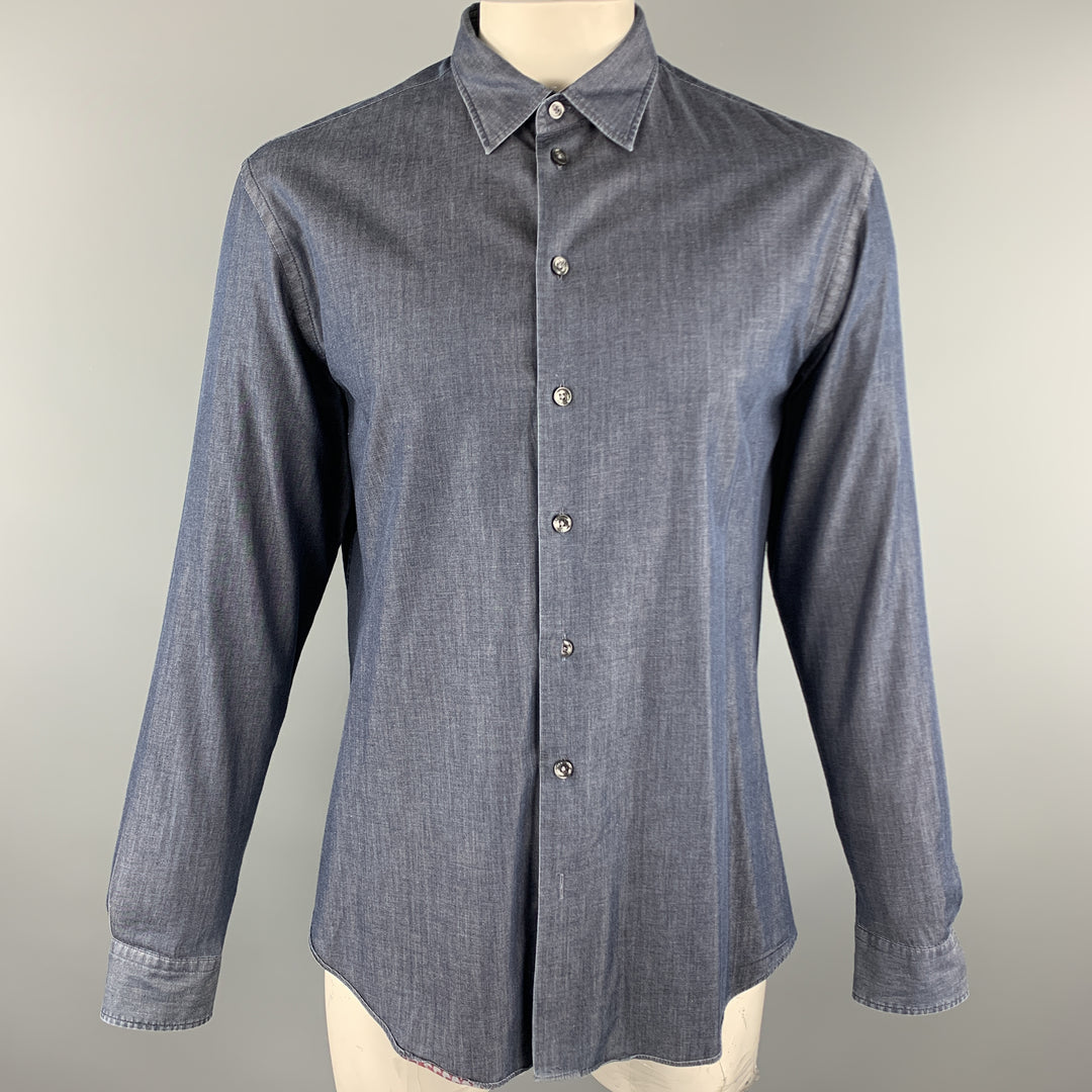 ARMANI COLLEZIONI Size XL Navy Cotton Button Up Long Sleeve Shirt