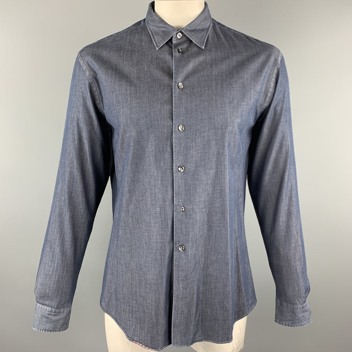 ARMANI COLLEZIONI Size XL Navy Cotton Button Up Long Sleeve Shirt