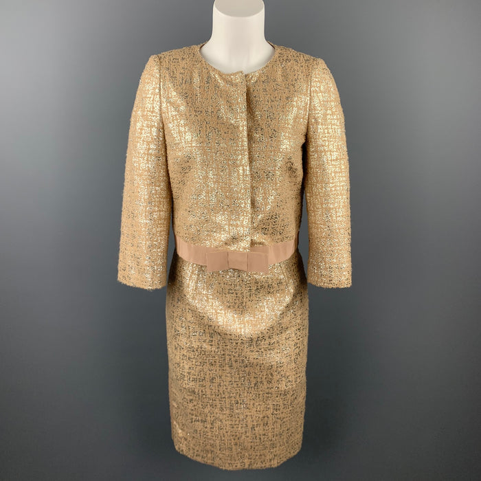 GIAMBATTISTA VALLI Size 6 Gold Tweed Acrylic Blend Cropped Skrit Suit