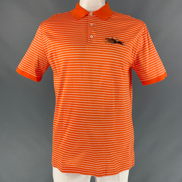 RALPH LAUREN Size L Orange White Stripe Cotton Polo