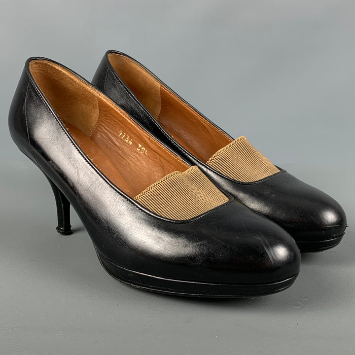 DRIES VAN NOTEN Size 8.5 Black Yellow Leather Pumps