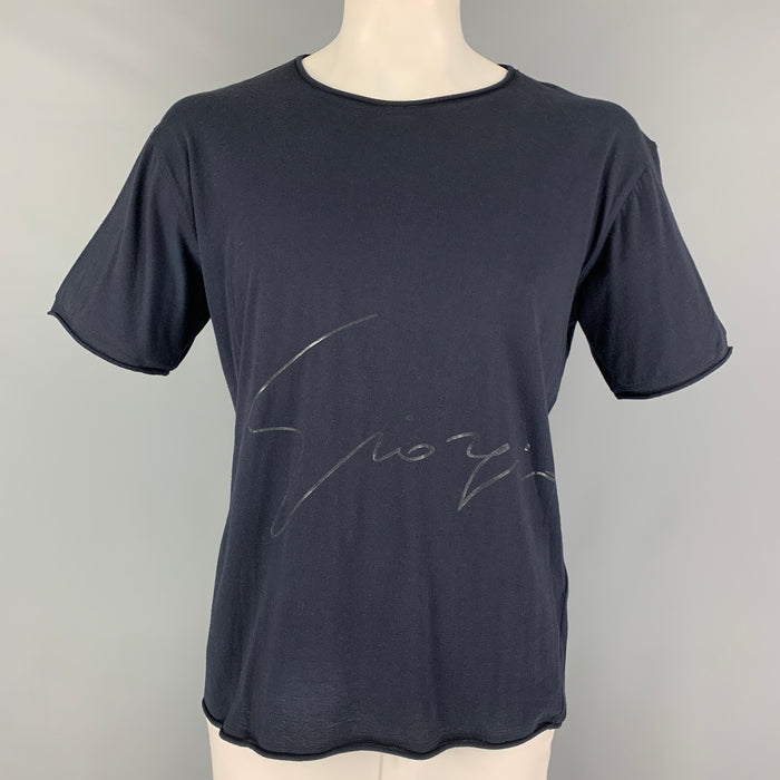 GIORGIO ARMANI Camiseta con cuello redondo de algodón gráfico azul marino talla L