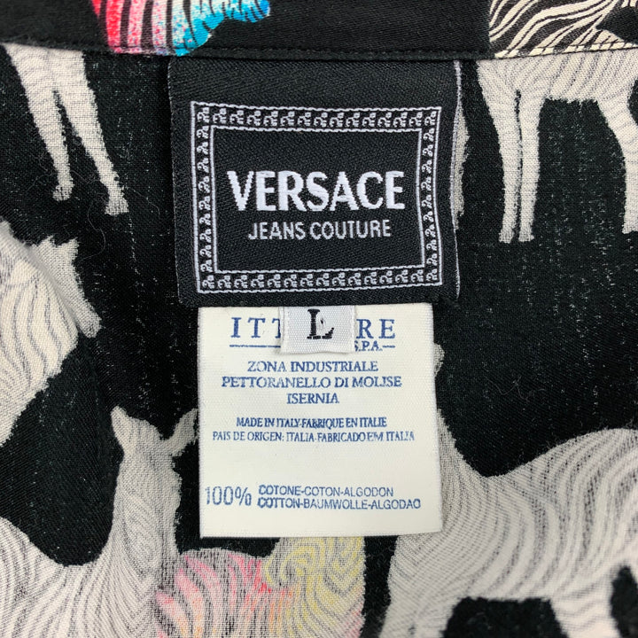 Vintage VERSACE JEANS COUTURE Size L Black & White Zebra Cotton Long Sleeve Shirt