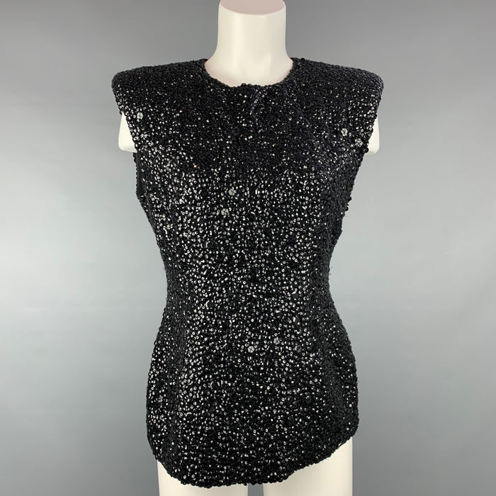 DRIES VAN NOTEN Size 6 Black Sequined Textured Viscose Dress Top