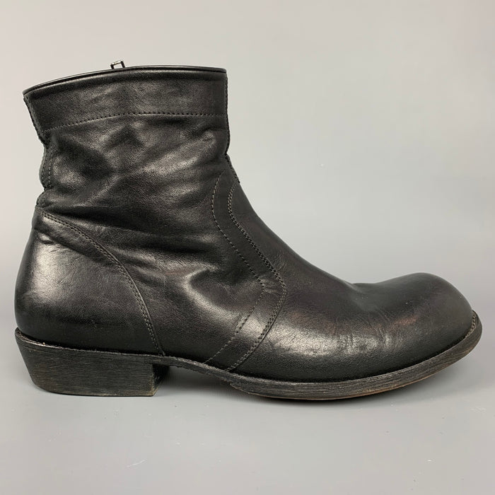 RICK OWENS Size 11 Black Leather Side Zipper Ankle Boots