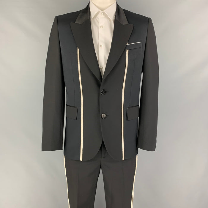 NEIL BARRETT Size 40 Black White Polyester Blend Peak Lapel Suit