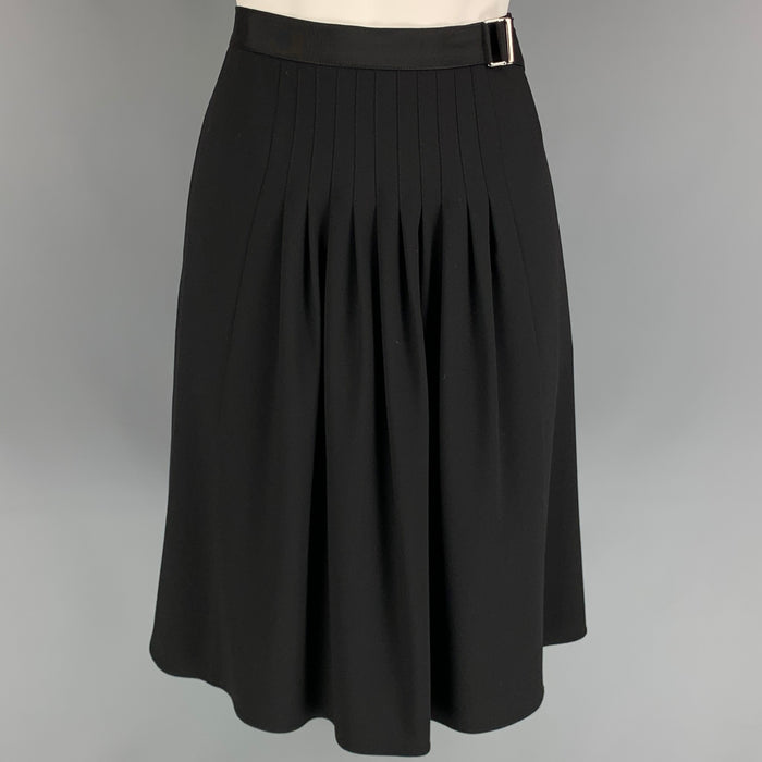 GIORGIO ARMANI Size 4 Black Wool Pleated Below Knee Skirt