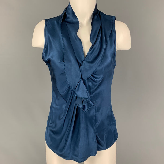 ETRO Size 4 Blue Silk Ruffled Sleeveless Dress Top