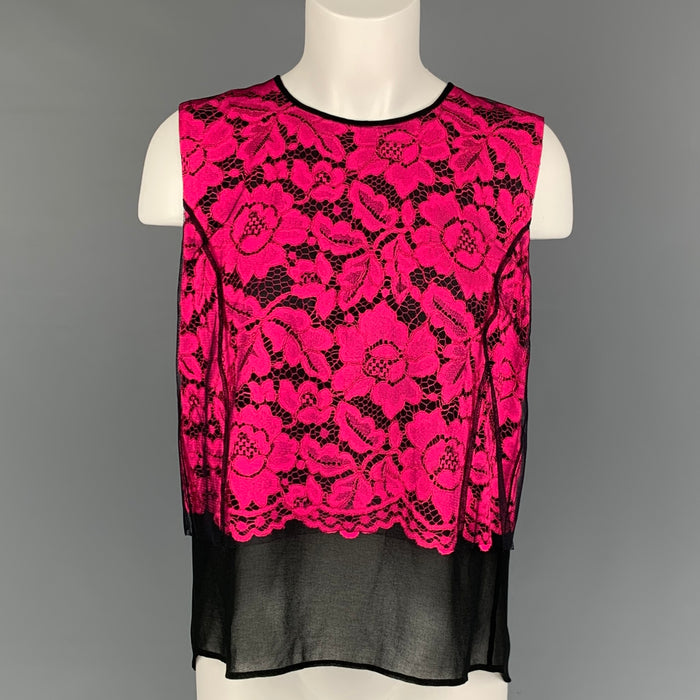SANDRO Size M Black Pink Polyamide Mixed Fabrics Sleeveless Dress Top