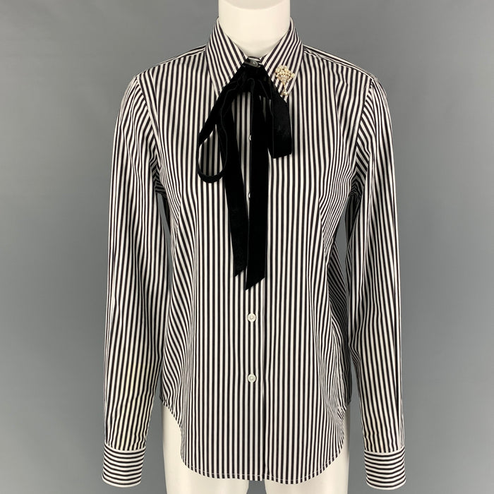 MARC JACOBS Size 2 Black White Cotton Stripe Button Up Shirt
