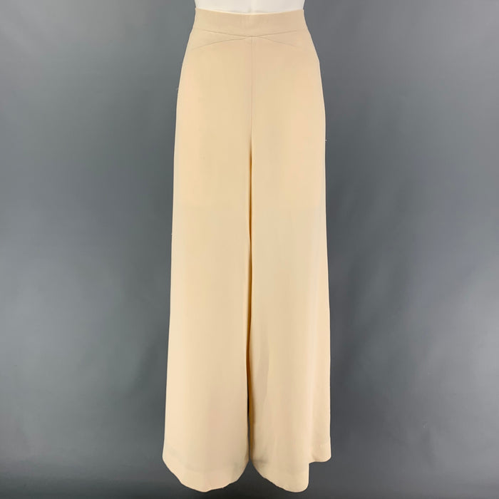 CHLOE Size 8 Cream Silk Wide Leg Dress Pants