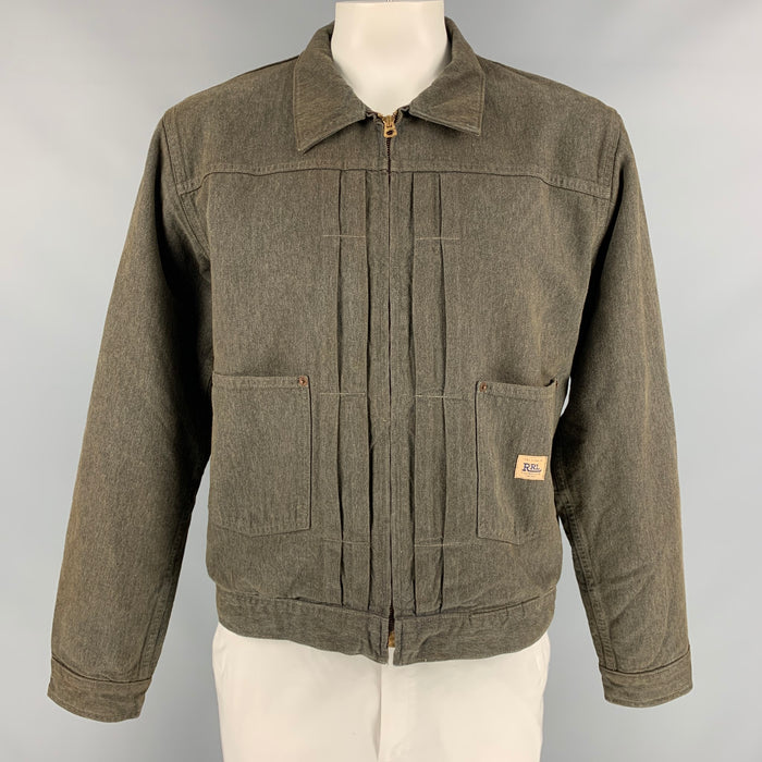 RRL by RALPH LAUREN Size XL Charcoal Herringbone Cotton Jacket