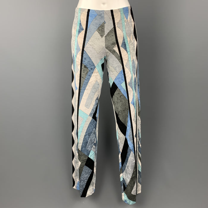 EMILIO PUCCI Size 6 Blue & Gray Print Velour Pants