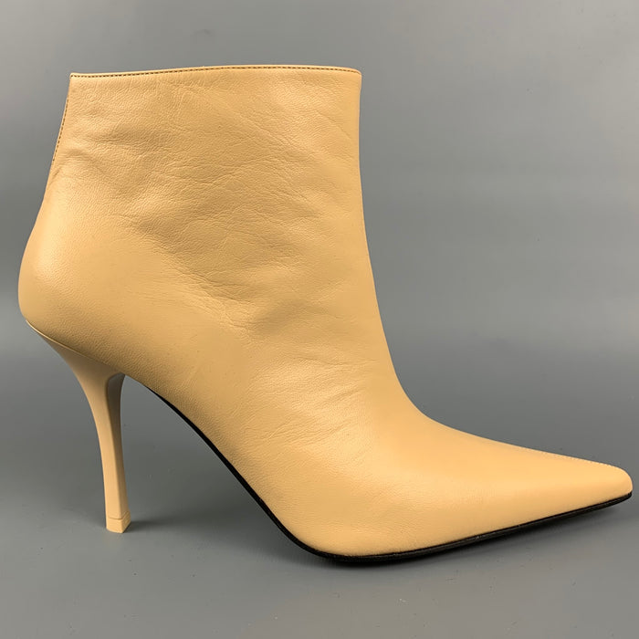 CELINE Size 7 Beige Leather Pointed Toe Boots