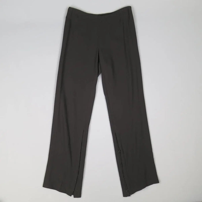 ANN DEMEULEMEESTER Size 8 Black Viscose/Wool Hook Eye Slit Dress Pants