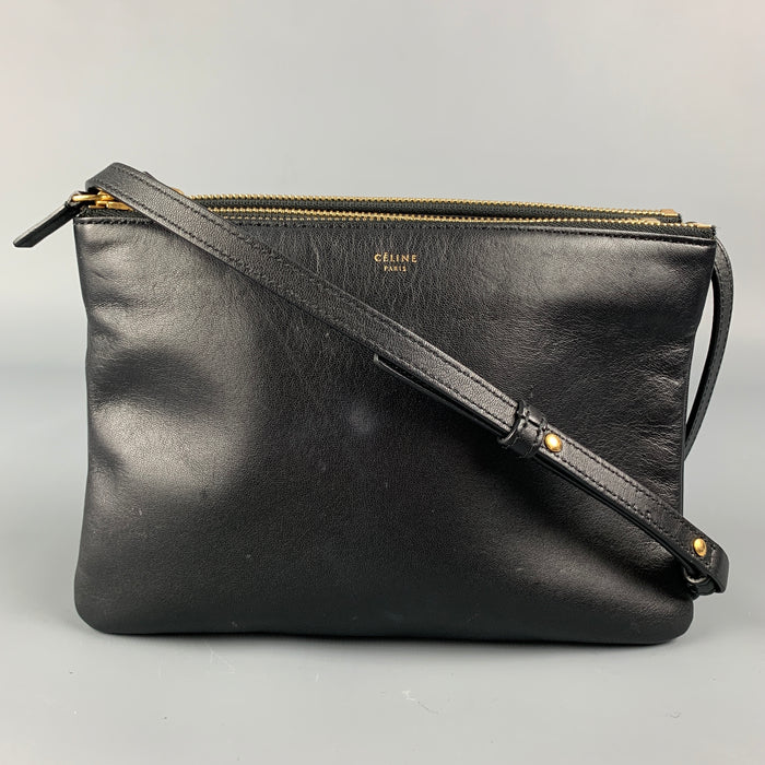 CELINE Black Leather Small Trio Cross Body Bag