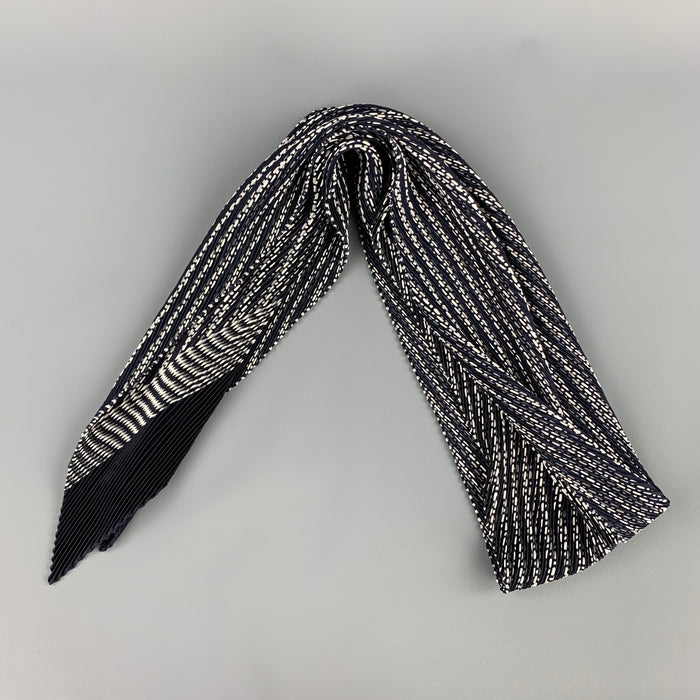EMPORIO ARMANI Navy & White Pleated Silk Scarf