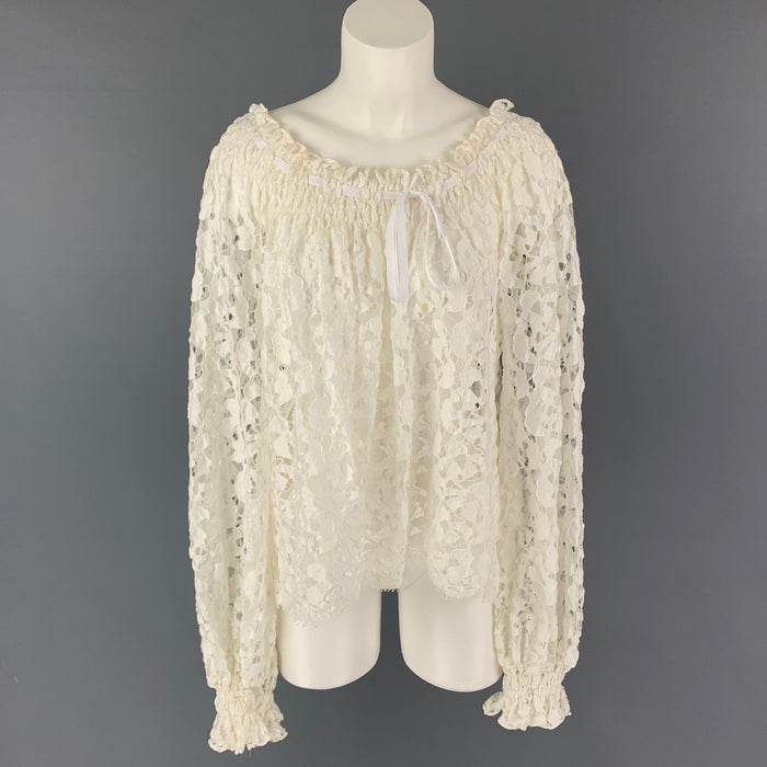 OSCAR DE LA RENTA Size 4 White Cotton Blend Long Sleeve Dress Top